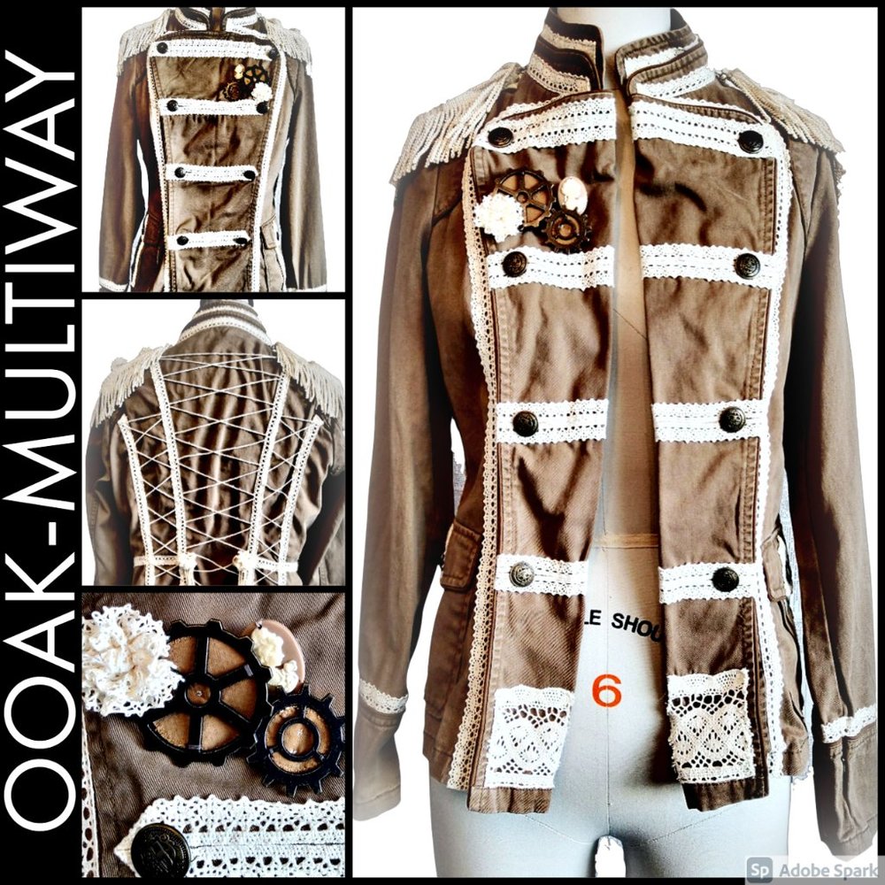 ❌SOLD OOAK Steampunk Multiway Military Style Upcycled Jacket Cosplay Costume Vic
